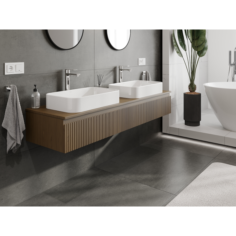 Mexen Rivel fürdőszobai szekrény mosdó alá 160 cm, 1 fiók, bordázott, dió - 91A20-16023-1-BF86