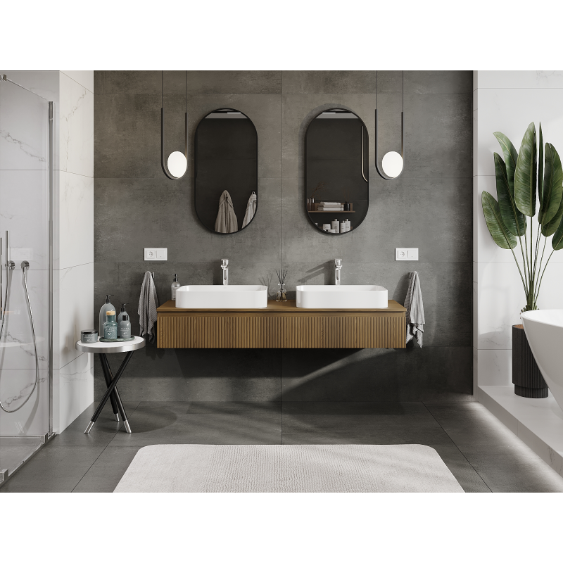 Mexen Rivel fürdőszobai szekrény mosdó alá 160 cm, 1 fiók, bordázott, dió - 91A20-16023-1-BF86