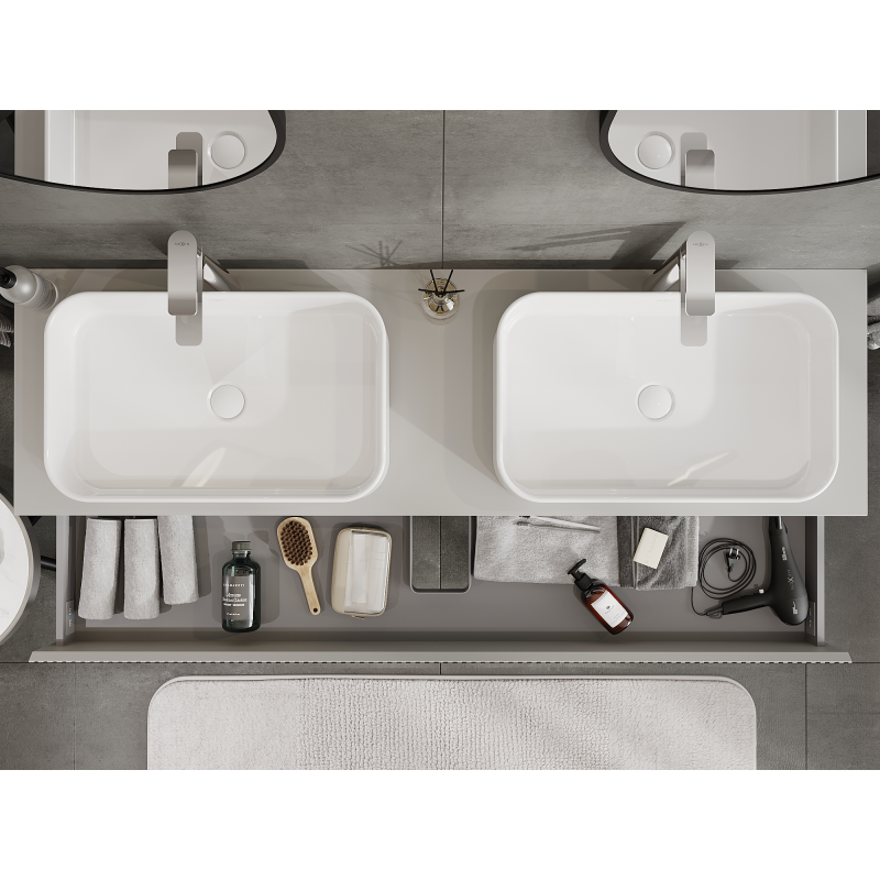 Mexen Rivel dulap baie sub chiuvetă 160 cm, 2 sertare, frontală gofrată, gri mat - 91A20-16047-2-BFF62