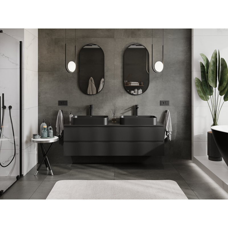 Mexen Rivel dulap baie suspendat 160 cm, 2 sertare, canelat, negru mat - 91A20-16047-2-BFF71