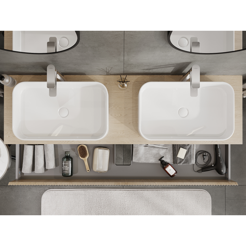 Mexen Rivel fürdőszobai szekrény mosdó alá 160 cm, 2 fiók, bordázott, tölgy - 91A20-16047-2-BFF81