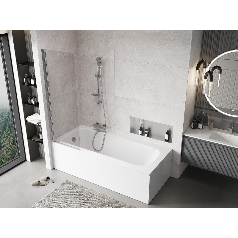 Mexen Mist 1-szárnyú fürdőkádparaván 60 x 150 cm, átlátszó, króm - 8A9-060-001-01-00