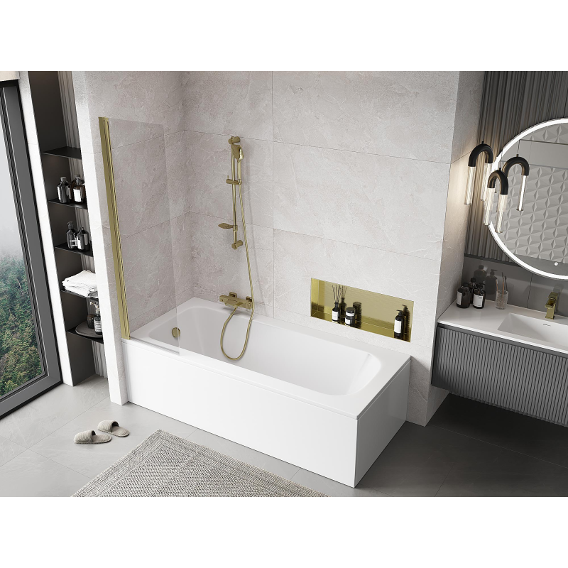 Mexen Mist egyajtós fürdőszobai paraván 50 x 150 cm, átlátszó, arany - 8A9-050-001-50-00