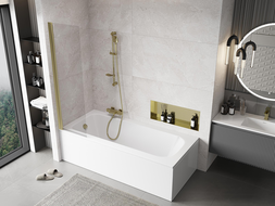 Mexen Mist egyajtós fürdőszobai paraván 50 x 150 cm, átlátszó, arany - 8A9-050-001-50-00