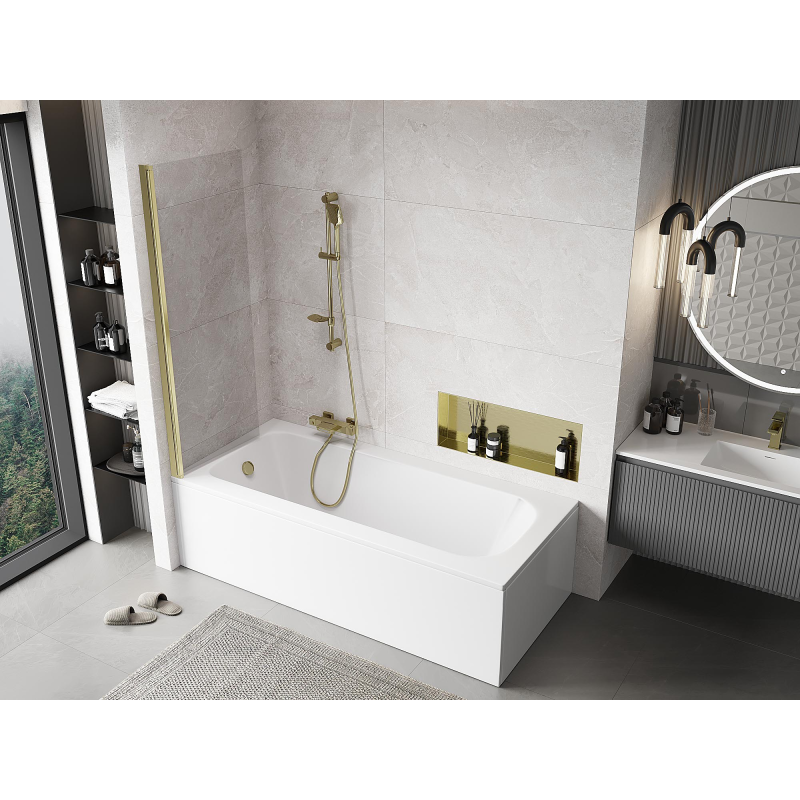 Mexen Mist paravan de baie 1-canat 60 x 150 cm, transparent, auriu - 8A9-060-001-50-00