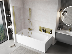 Mexen Mist kádparaván 1-szárnyú 50 x 150 cm, átlátszó, arany kefélt - 8A9-050-001-55-00