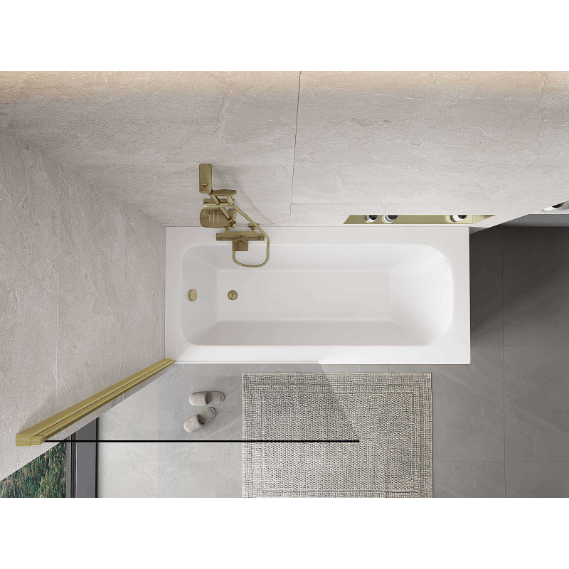 Mexen Mist 1-szárnyú kádparaván 90 x 150 cm, átlátszó, arany kefélt - 8A9-090-001-55-00