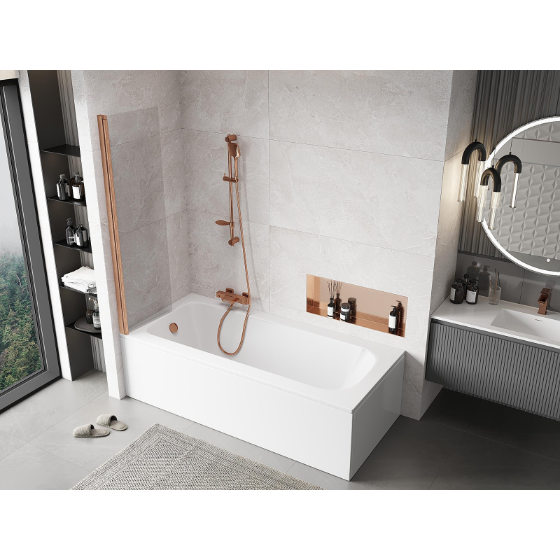 Mexen Mist paravan de cadă cu 1 canat 50 x 150 cm, transparent, cupru periat - 8A9-050-001-65-00