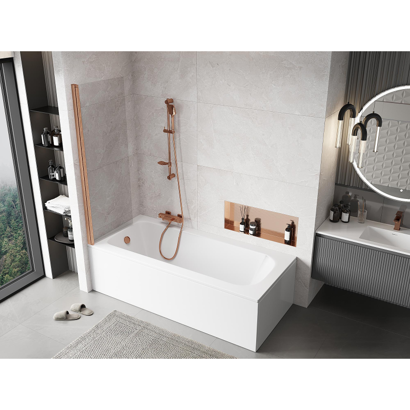 Mexen Mist paravan de cadă cu 1 panou 60 x 150 cm, transparent, cupru periat - 8A9-060-001-65-00