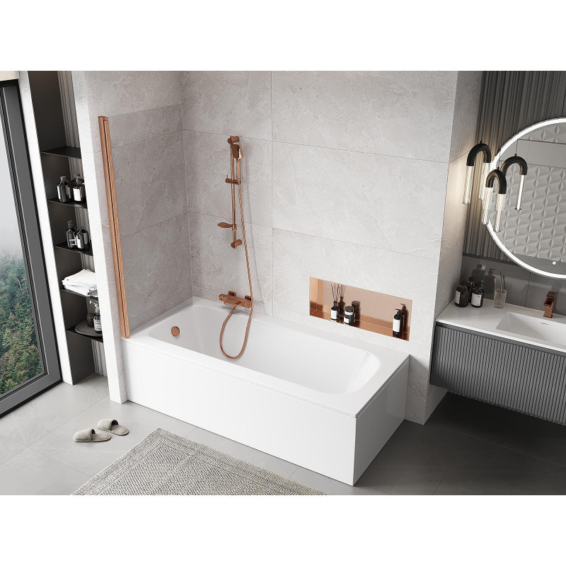 Mexen Mist paravan de baie 1-canat 70 x 150 cm, transparent, cupru periat - 8A9-070-001-65-00