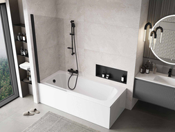 Mexen Mist 1-szárnyú fürdőszobai paraván 80 x 150 cm, átlátszó, fekete - 8A9-080-001-70-00