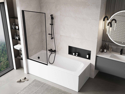 Mexen Mist paravan cadă cu un panou stânga 80 x 150 cm, ramă neagră, negru - 8A9-080-001-70-70-L