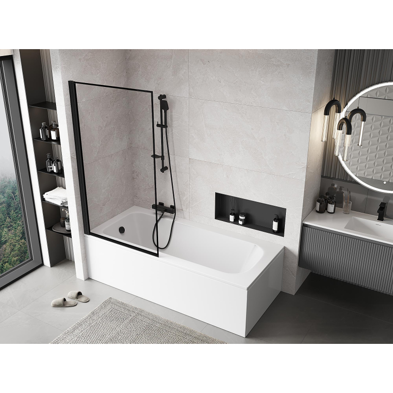 Mexen Mist paravan de baie cu un singur panou stânga 90 x 150 cm, ramă neagră, negru - 8A9-090-001-70-70-L