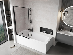 Mexen Mist paravan de baie cu un singur panou stânga 90 x 150 cm, ramă neagră, negru - 8A9-090-001-70-70-L