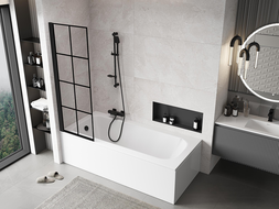 Mexen Mist kádparaván 1-szárnyas bal 60 x 150 cm, fekete rács, fekete - 8A9-060-001-70-77-L