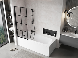 Mexen Mist 1-szárnyú bal fürdőkád paraván 70 x 150 cm, fekete rácsos, fekete - 8A9-070-001-70-77-L