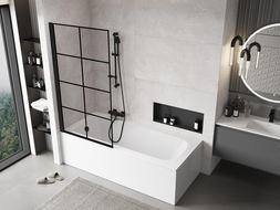 Mexen Mist fürdőkád paraván 1-szárnyú bal 90 x 150 cm, fekete rács, fekete - 8A9-090-001-70-77-L