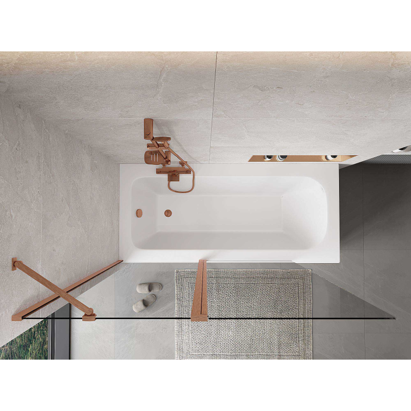 Mexen Mist kétszárnyú kádparaván 140 x 150 cm, átlátszó, kefe réz - 8A9-140-011-65-00