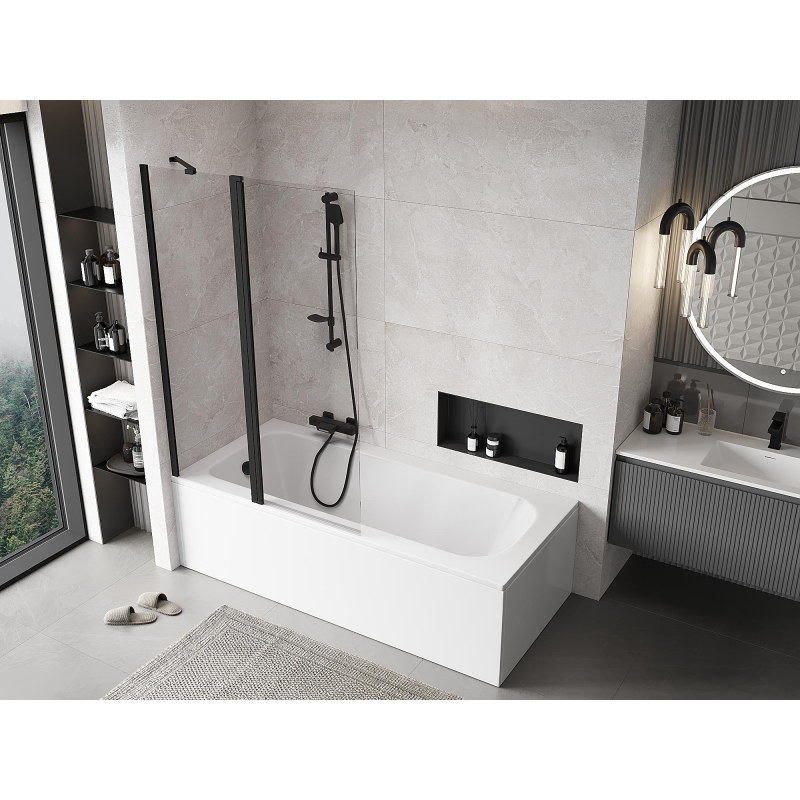 Mexen Mist paravan pentru cadă de baie cu 2 uși 110 x 150 cm, transparent, negru - 8A9-110-011-70-00