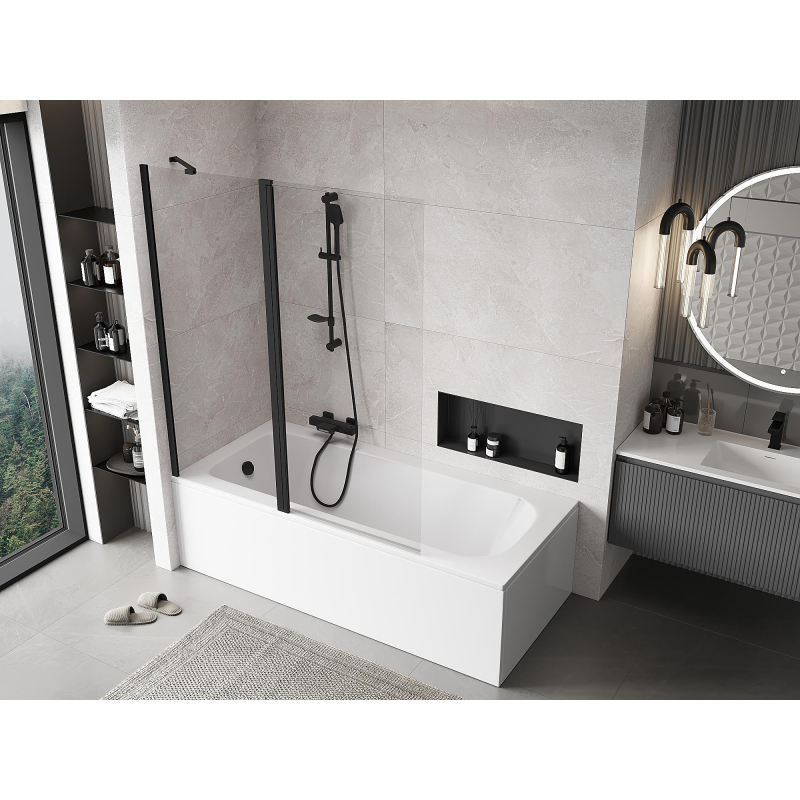 Mexen Mist paravan baie, 2 canaturi, 140 x 150 cm, transparent, negru - 8A9-140-011-70-00