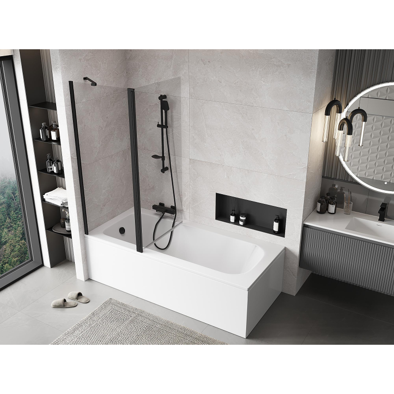 Mexen Mist paravan baie, 2 canaturi, 140 x 150 cm, transparent, negru - 8A9-140-011-70-00
