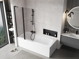 Mexen Mist L paravan de cadă cu 2 canaturi 100 x 150 cm, transparent, negru - 8A9L-100-011-70-00