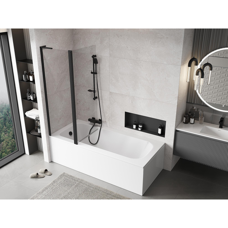 Mexen Mist L paravan cadă cu 2 panouri 120 x 150 cm, transparent, negru - 8A9L-120-011-70-00