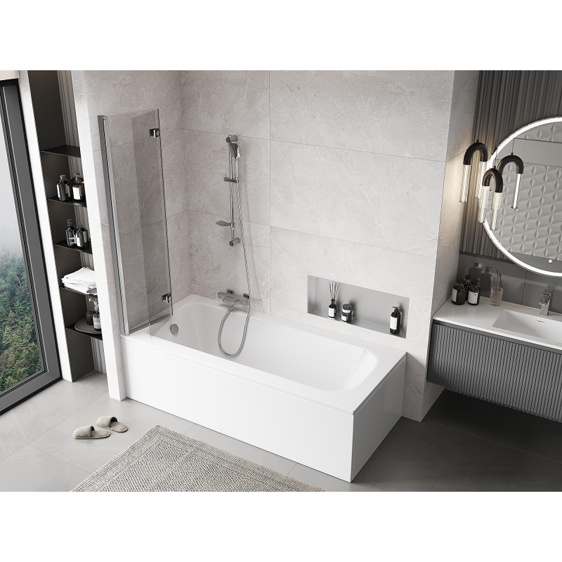 Mexen Mist paravan de cadă cu 2 panouri, stânga 80 x 150 cm, transparent, crom - 8A9-080-002-01-00-L