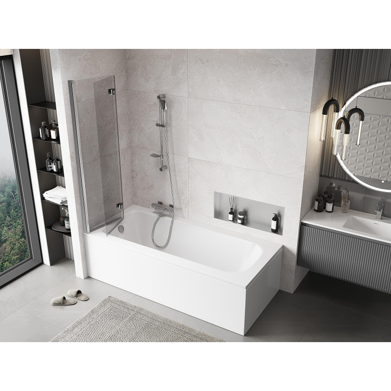 Mexen Mist 2-szárnyú bal oldali fürdőszoba válaszfal 90 x 150 cm, átlátszó, króm - 8A9-090-002-01-00-L