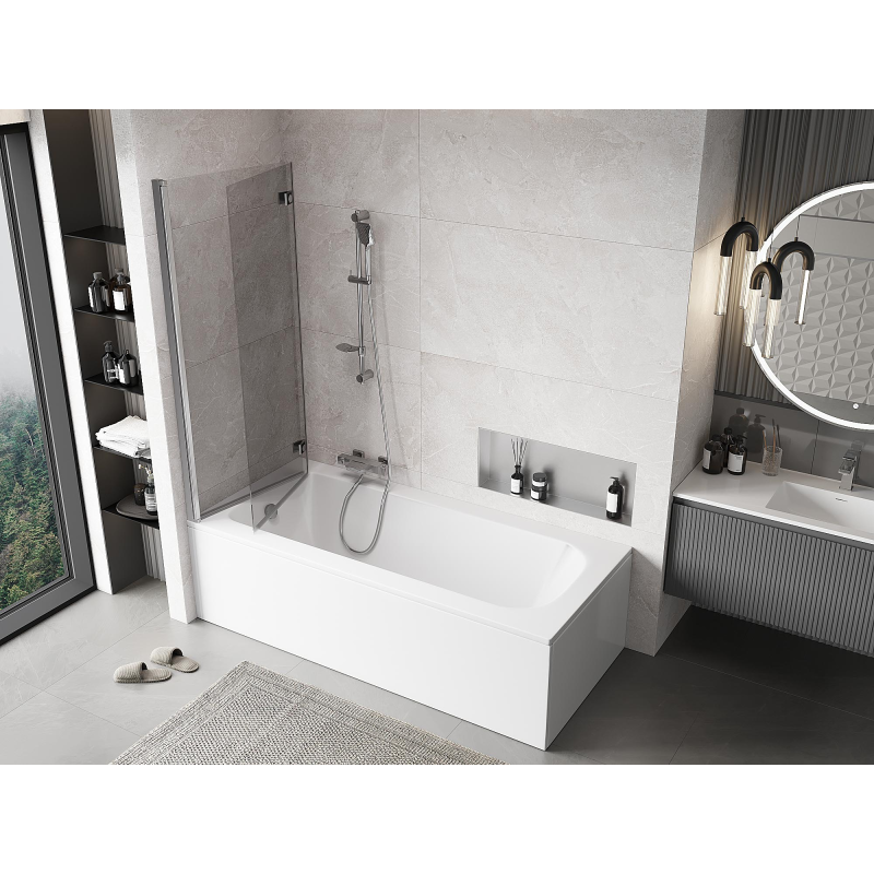 Mexen Mist 2-szárnyú bal oldali kádparaván 130 x 150 cm, átlátszó, króm - 8A9-130-002-01-00-L