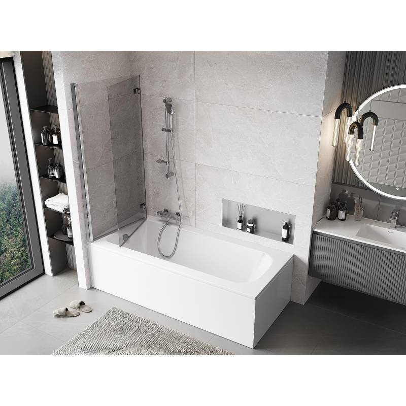 Mexen Mist 2-szárnyú bal oldali kádparaván 140 x 150 cm, átlátszó, króm - 8A9-140-002-01-00-L