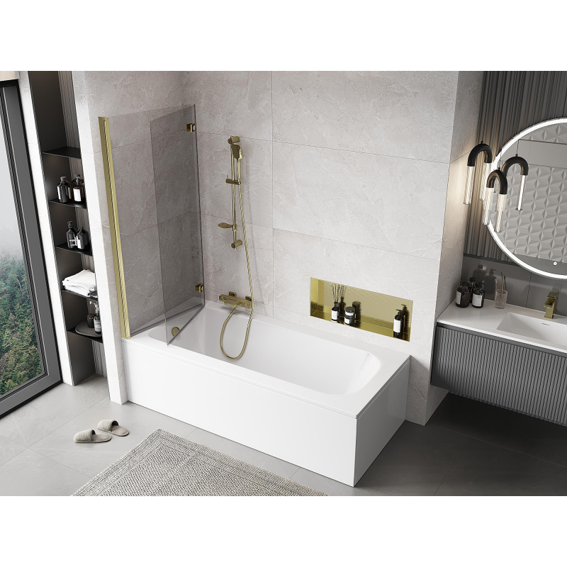 Mexen Mist paravan de baie cu 2 aripi stânga 140 x 150 cm, transparent, auriu - 8A9-140-002-50-00-L