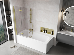 Mexen Mist 2-lemezes bal oldali kádparaván, 80 x 150 cm, áttetsző, arany szálcsiszolt - 8A9-080-002-55-00-L