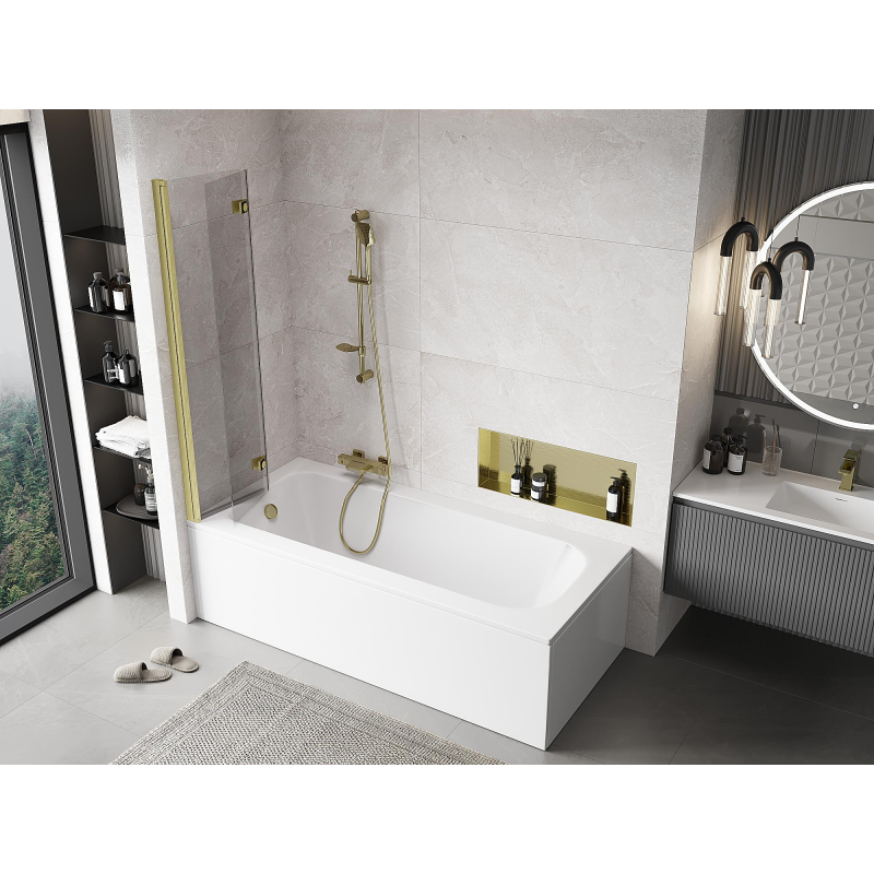 Mexen Mist 2-lemezes bal oldali kádparaván, 80 x 150 cm, áttetsző, arany szálcsiszolt - 8A9-080-002-55-00-L