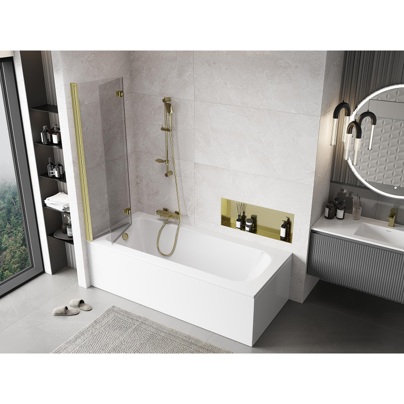 Mexen Mist 2-szárnyú bal oldali kádparaván 100 x 150 cm, átlátszó, arany szálcsiszolt - 8A9-100-002-55-00-L