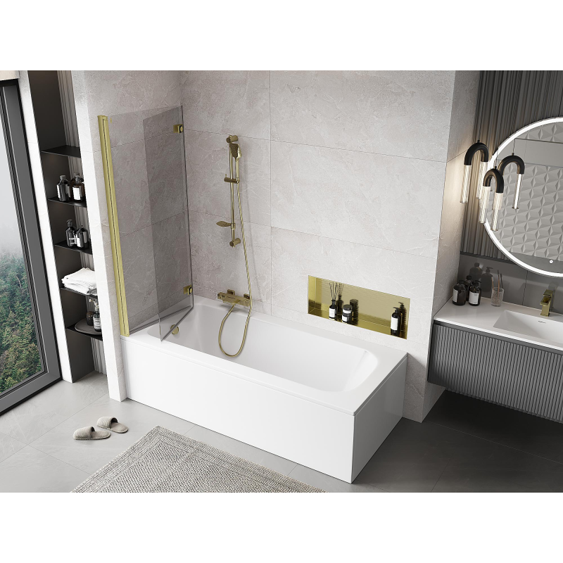 Mexen Mist kétrészes bal oldali kádparaván 120 x 150 cm, átlátszó, arany szálcsiszolt - 8A9-120-002-55-00-L