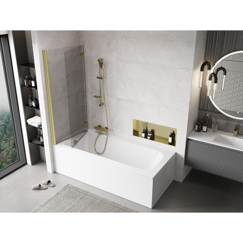 Mexen Mist paravan de duș cu 2 aripi stânga 140 x 150 cm, transparent, auriu periat - 8A9-140-002-55-00-L