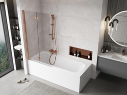 Mexen Mist 2-szárnyú balra nyíló zuhanyfal 90 x 150 cm, átlátszó, csiszolt réz - 8A9-090-002-65-00-L