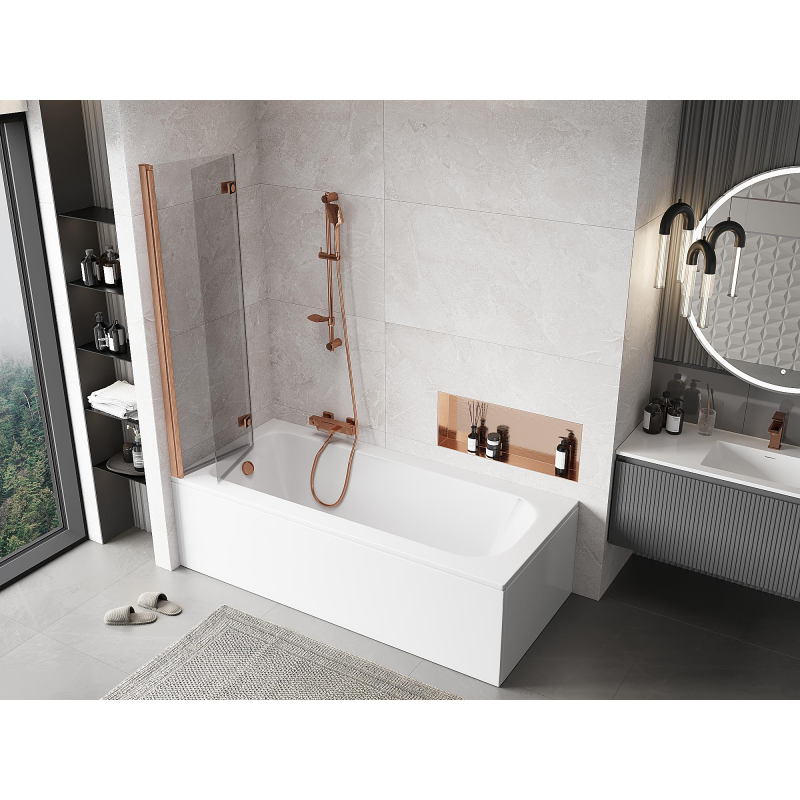 Mexen Mist 2-szárnyú balra nyíló zuhanyfal 90 x 150 cm, átlátszó, csiszolt réz - 8A9-090-002-65-00-L