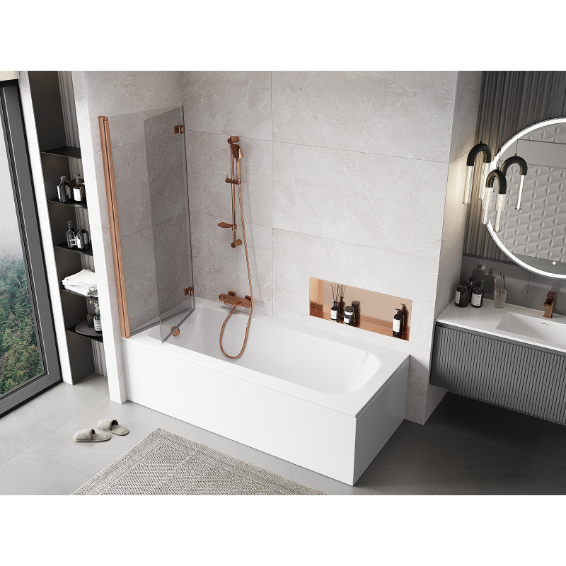 Mexen Mist 2-szárnyú bal oldali fürdőszobai paraván 120 x 150 cm, átlátszó, csiszolt réz - 8A9-120-002-65-00-L