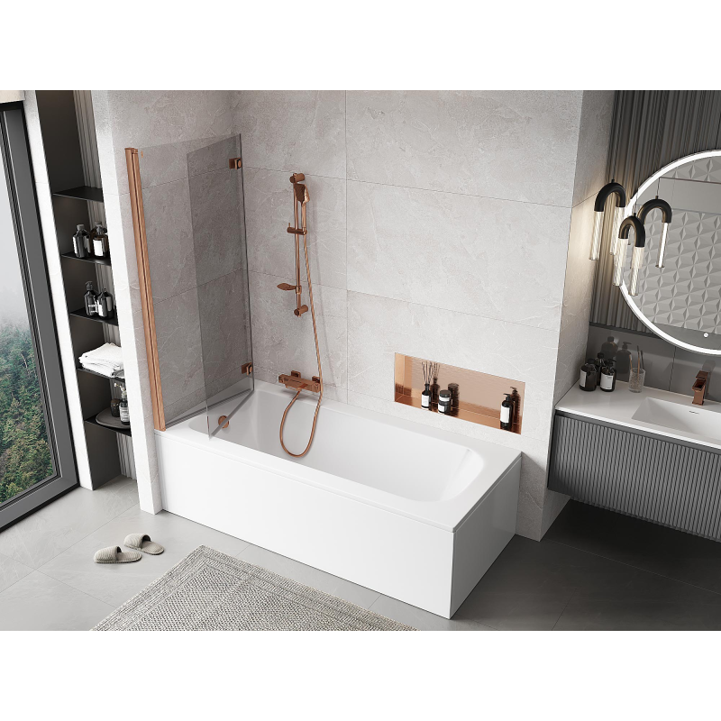 Mexen Mist paravan de duș cu 2 canaturi, stânga, 130 x 150 cm, transparent, cupru periat - 8A9-130-002-65-00-L