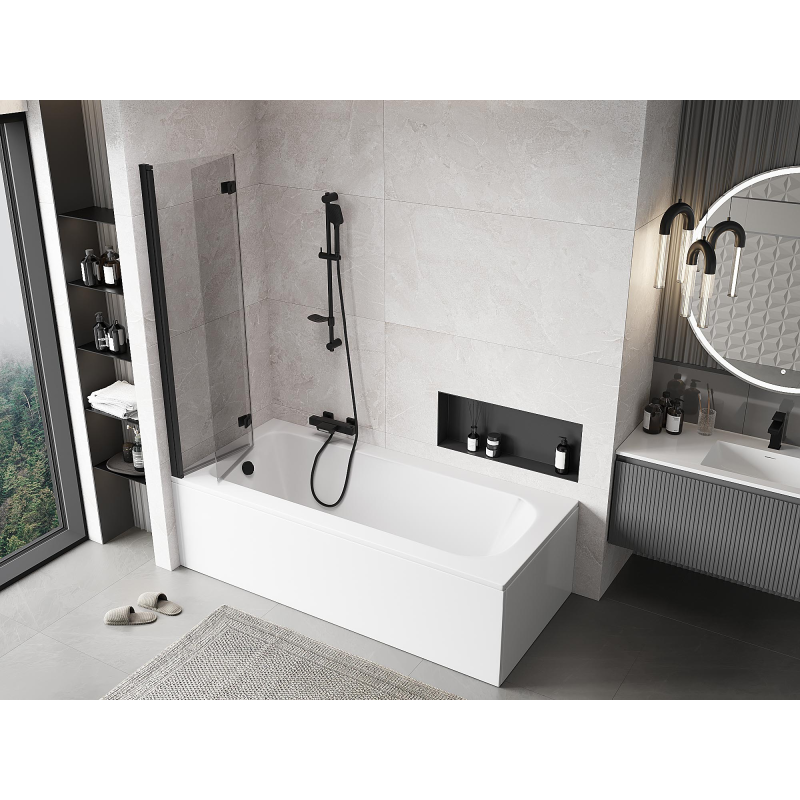 Mexen Mist paravan de baie cu 2 canaturi stânga 90 x 150 cm, transparent, negru - 8A9-090-002-70-00-L