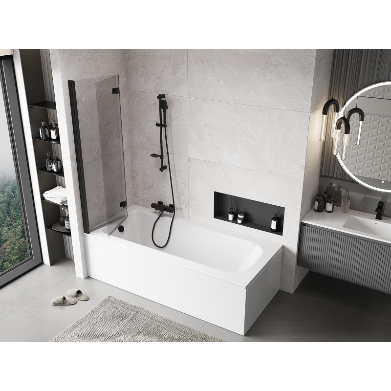 Mexen Mist paravan de cadă cu 2 panouri, stânga 100 x 150 cm, transparent, negru - 8A9-100-002-70-00-L