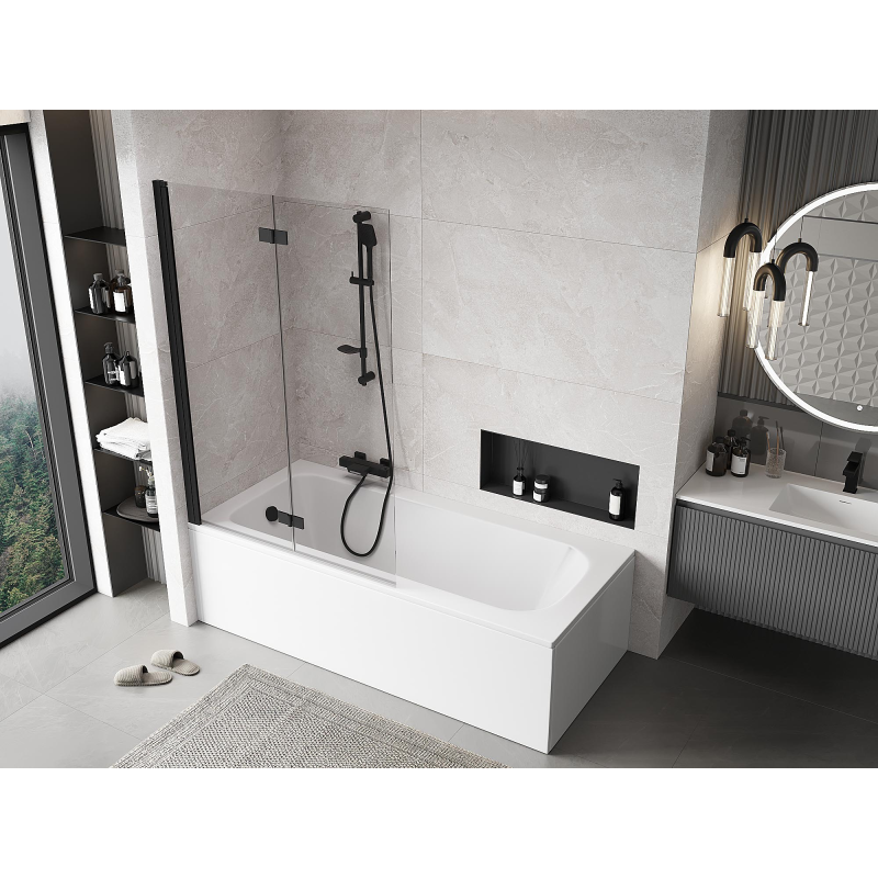 Mexen Mist 2-szárnyú bal oldali fürdőszobai paraván 110 x 150 cm, átlátszó, fekete - 8A9-110-002-70-00-L