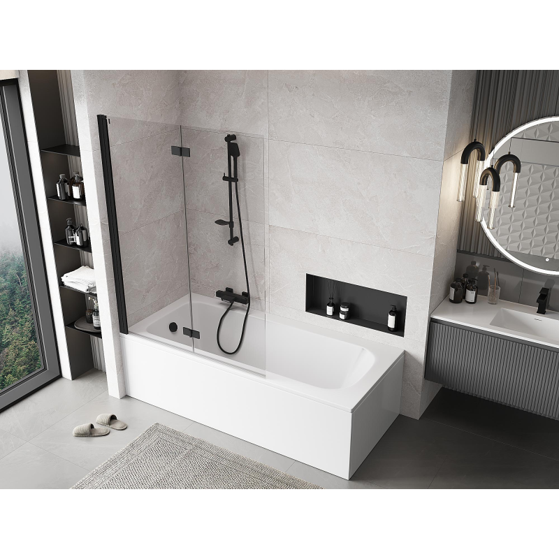 Mexen Mist 2 szárnyú bal oldali kádparaván 120 x 150 cm, átlátszó, fekete - 8A9-120-002-70-00-L