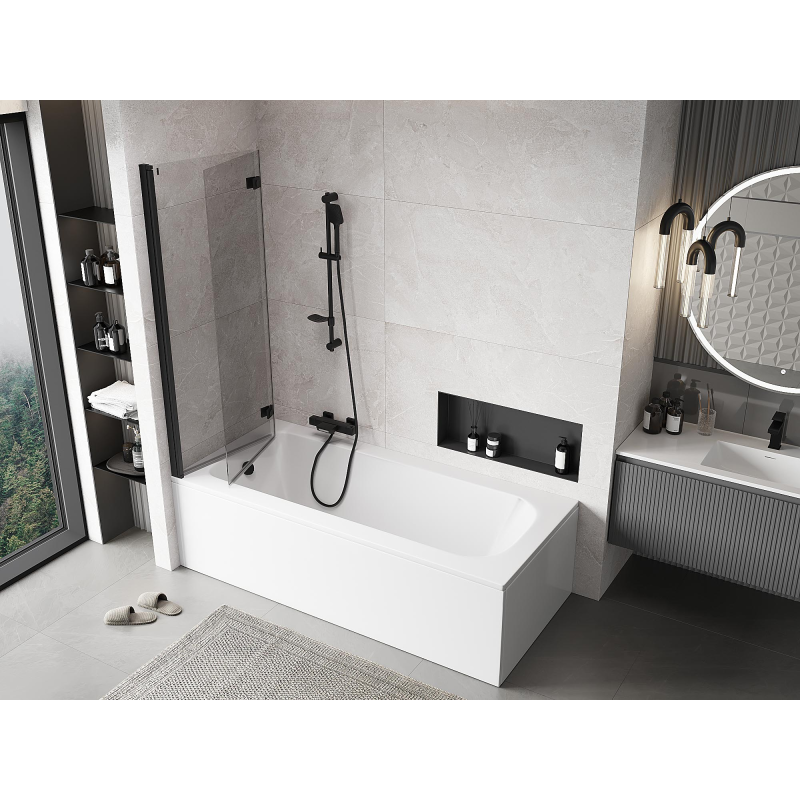 Mexen Mist 2 szárnyú bal oldali kádparaván 120 x 150 cm, átlátszó, fekete - 8A9-120-002-70-00-L