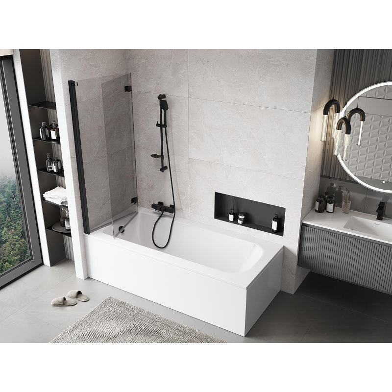 Mexen Mist 2-szárnyú bal oldali zuhanyparaván 130 x 150 cm, átlátszó, fekete - 8A9-130-002-70-00-L