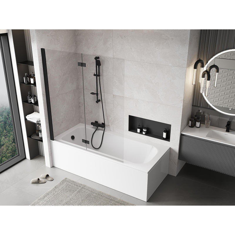 Mexen Mist kádparaván, 2-szárnyú balos 140 x 150 cm, átlátszó, fekete - 8A9-140-002-70-00-L