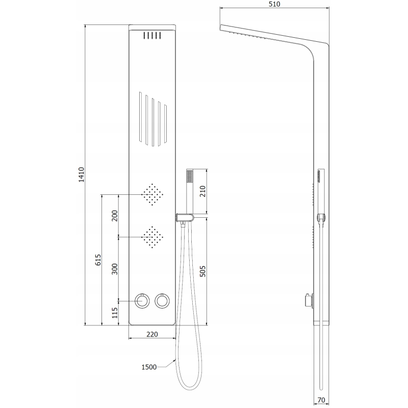 Mexen Navas panou de duș, negru - 7627-02-70