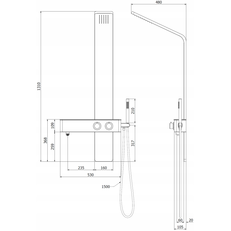 Mexen Sund zuhanypanel, fekete - 7620-02-70